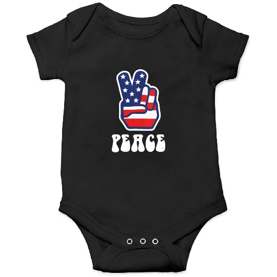 Womens Peace Sign US Flag Stars Stripes Hippie Onesies