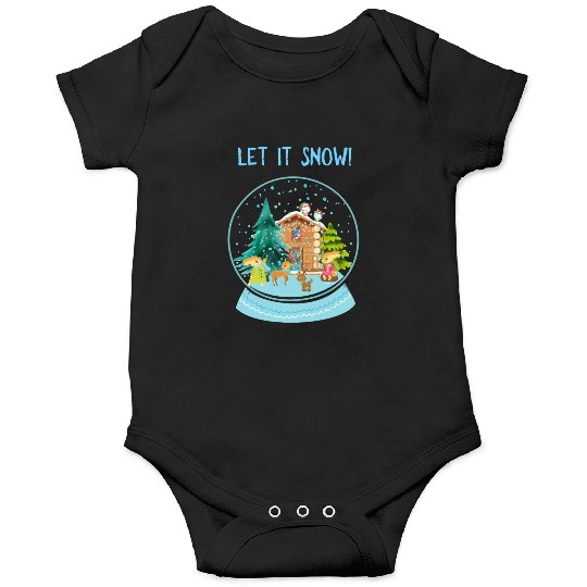 Let It Snow Snowglobe Village Owls Deer Onesies