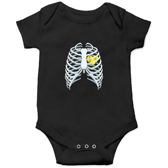 Funny Softbal Heart Skeleton Rib Cage Halloween Onesies