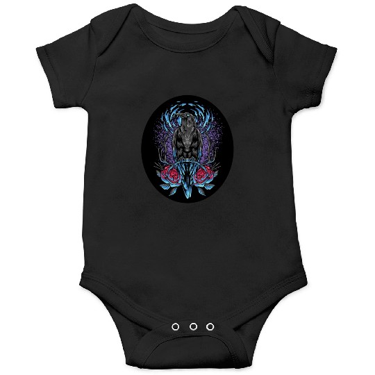 Crow Flowers in the Moonlight Black circle decal Onesies