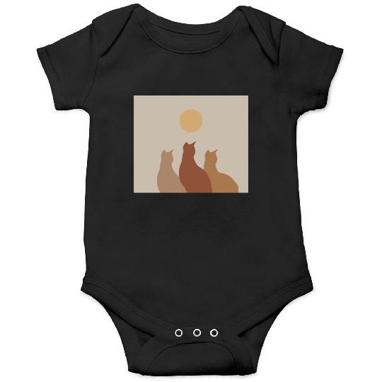 Abstract Boho Cats Relaxed Aesthetic Beige Minimal Onesies