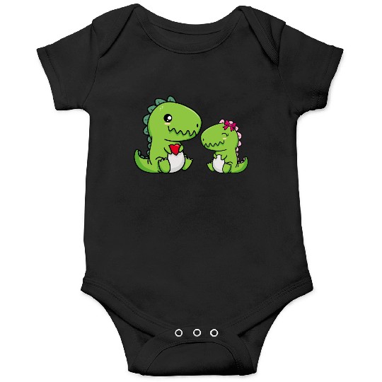 Big sister brother dino siblings boy girl heart Onesies