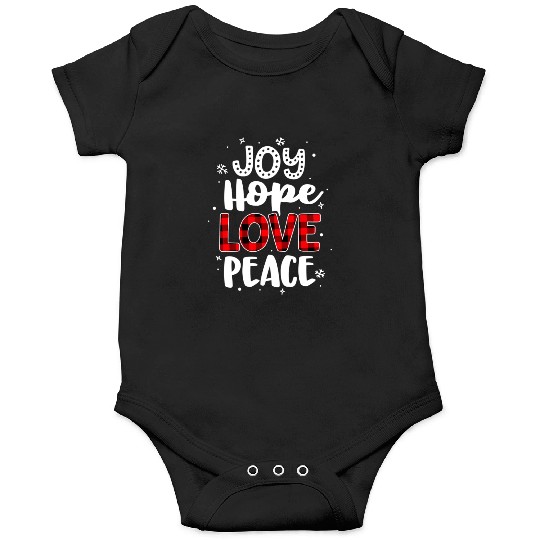 Joy Hope Love Peace Red Buffalo Plaid Christmas Onesies