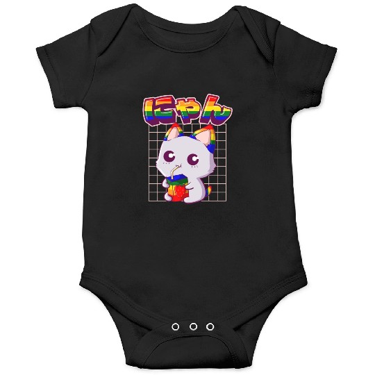 Gay Pride Kawaii Cat Strawberry Milk Rainbow Flag Onesies