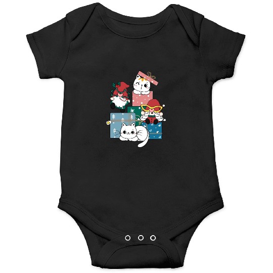 cute gnome and kitty cats on present gift box Onesies