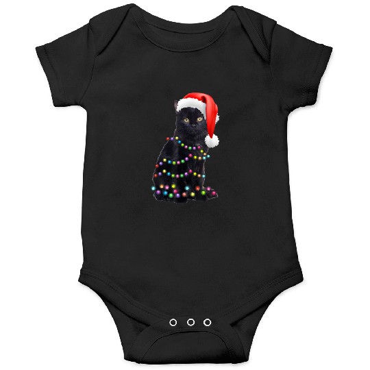 Black Cat Christmas Light Funny Cat Love Christmas Onesies