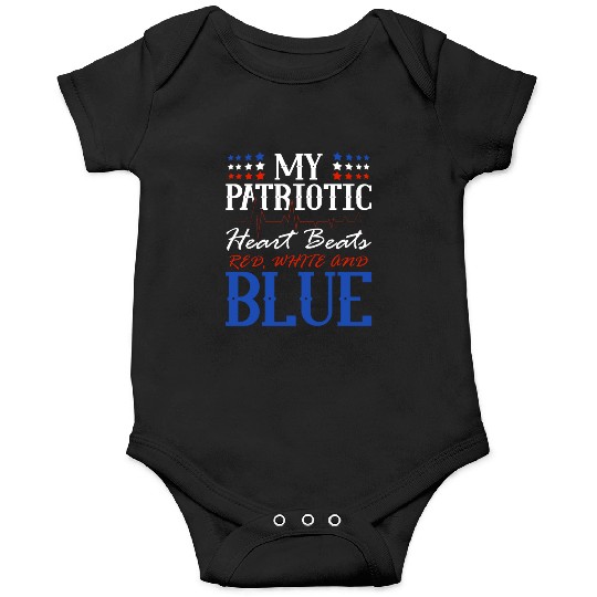 My Patriotic Heart Beats Red White and Blue 4th Onesies