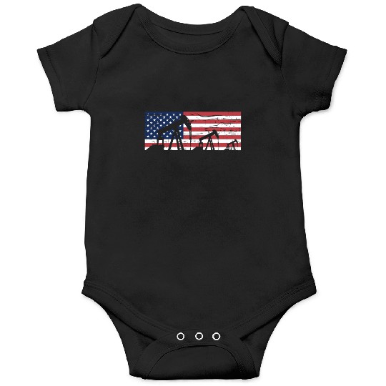 US American Flag Oilfield Oil Field Rig Refinery W Onesies