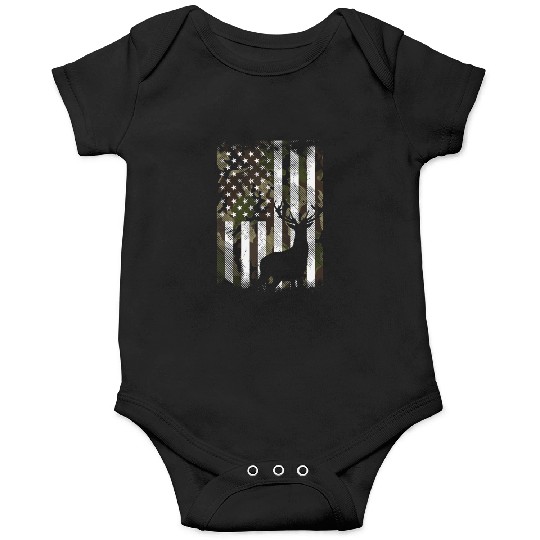 Camo US Flag Deer Elk Buck Camoflage Hunting Hunte Onesies