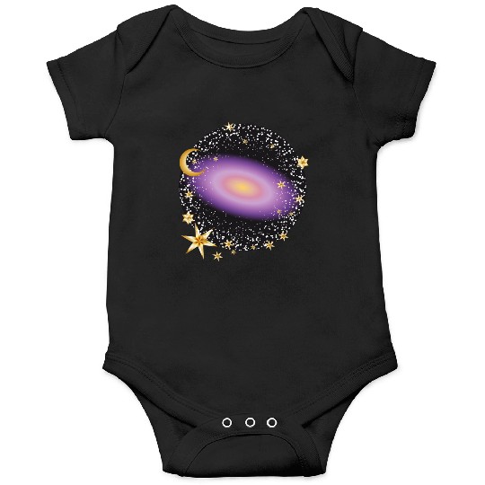 glowing violet galaxy with moon and stars Onesies
