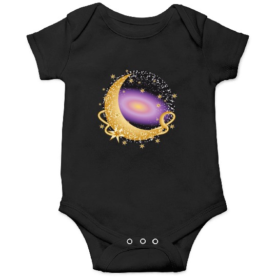 glowing violet galaxy with moon and stars Onesies