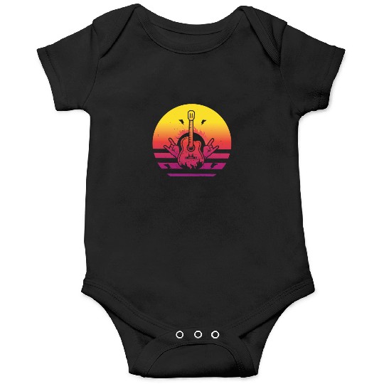 Rock and Roll Vaporwave Acoustic Guitar Guitarist Onesies
