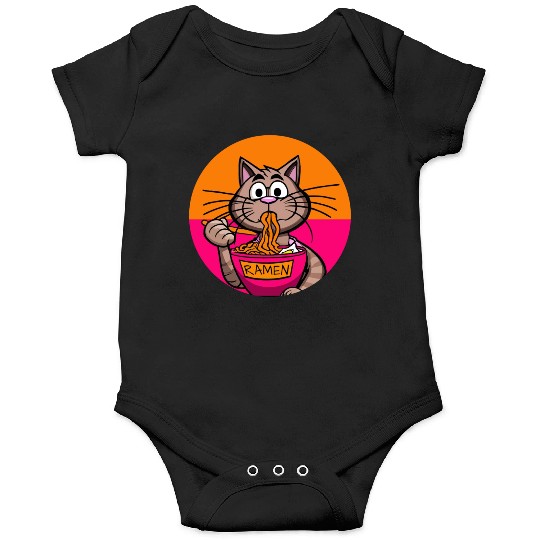 Colorful Ramen Cat Orange and Pink Onesies