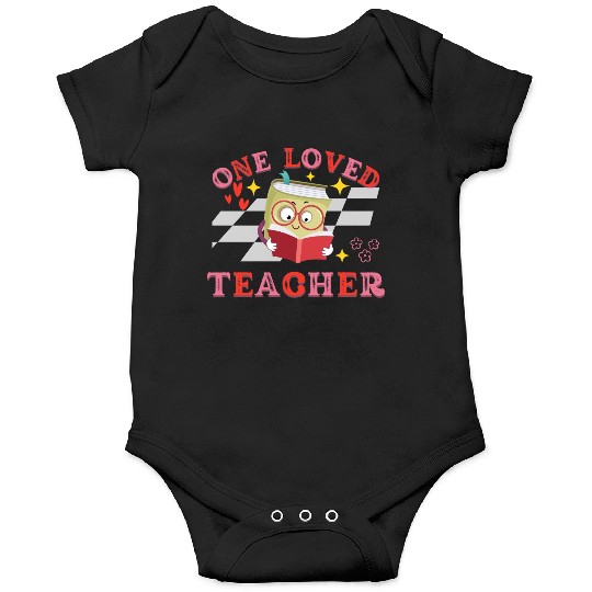 Valentines Day One Loved Teacher Retro Groovy Hear Onesies