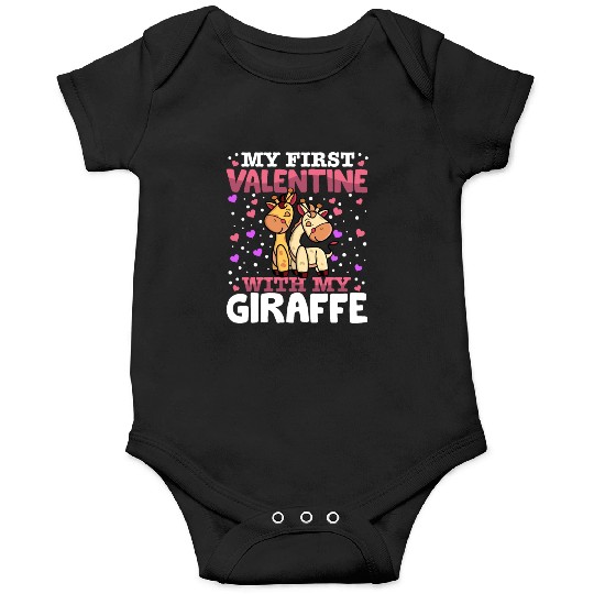 My First Valentine With My Giraffe Animal Heart Onesies