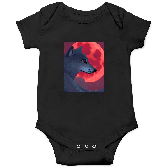 A Grey Wolf Staring at a Blood Moon Onesies