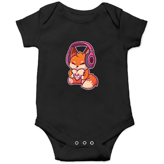 Cute Fox with Headphones Playing Video games Gamer Onesies