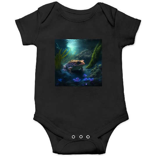 A toad in a creek the toad has blue glowing eyes Onesies