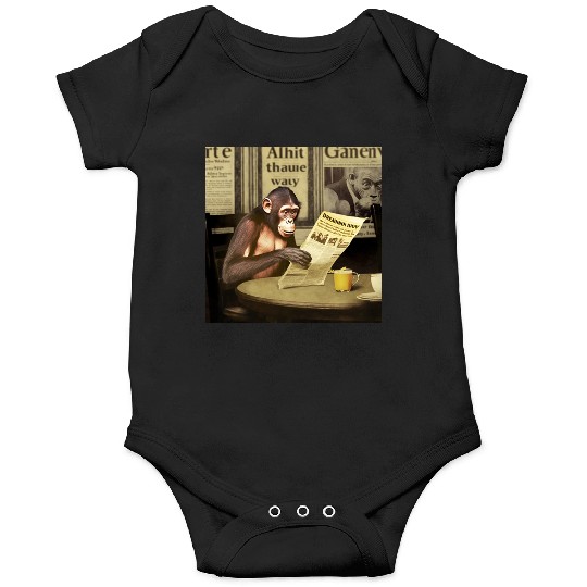 Newspaper monkey eating a banana in a restaurant Onesies