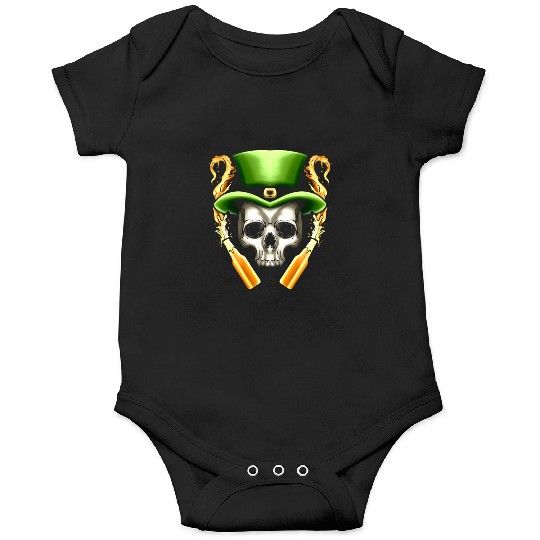 Skull With Leprechauns Hat And Beer Party St Onesies