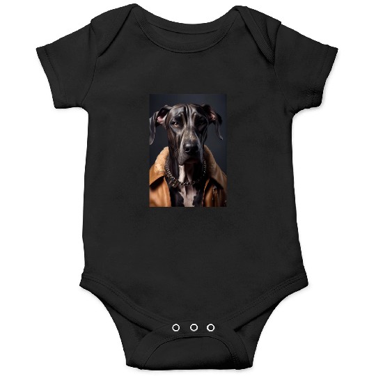 Great Dane wearing leather jacket - Dog Breed Port Onesies
