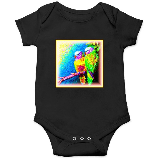 A Vibrant and Joyful Rainbow Birds. Buy Now Onesies