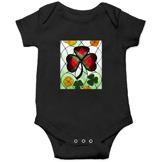 Red plaid Shamrock with Yellow Poppies (AI Art) Onesies