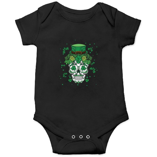 St Patty's Day Dia De Los Muertos Irish Flower Onesies
