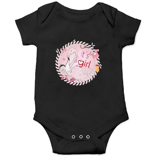 Flamingo with baby and baby paraphernalia in pink Onesies