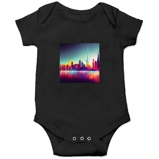 Dubai silhouette skyline abstract art Onesies