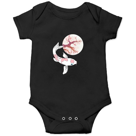 Koi Sakura Tree Moon Cherry Blossom Nishikigoi Jap Onesies