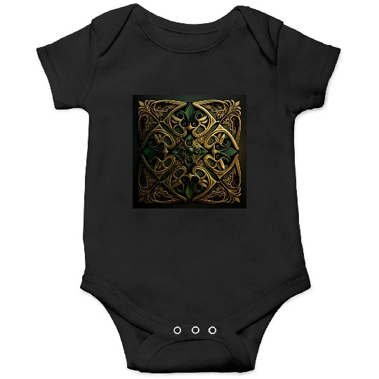 Green Bronze Ornamental Plaid Decoration Pattern Onesies