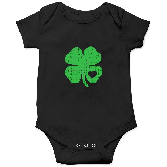 Green Four Leaf Clover Heart - St Patricks Day4 le Onesies