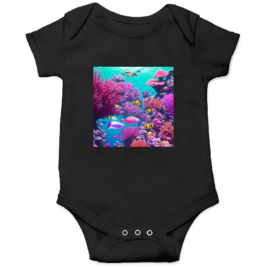Viral magenta coral reef with tropical fish Onesies