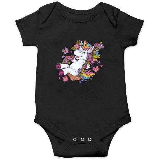 Cute unicorn on swing Flowers Spring gift children Onesies