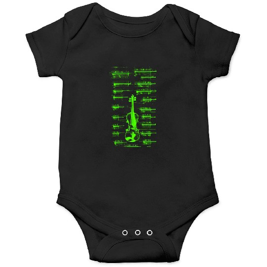 Green Da Vinci Violin Instrument Blueprint Onesies