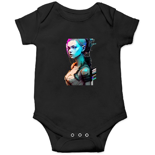 High Tech Style Illustration of a Cyberpunk Girl Onesies