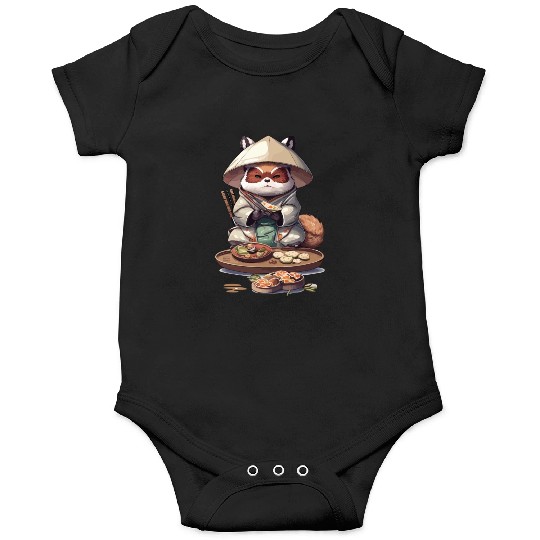 Tanuki Warrior Eat Sushi Onesies