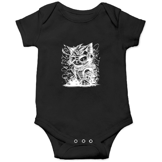 Little Cool Space Cat Splash Tattoo Style Onesies