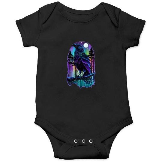 Raven Forest Neon Animal Bird Gothic Metal 80s Onesies