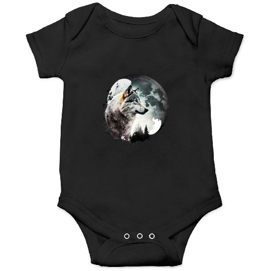 Wolf Moonlight Forest Wild Werewolf Watercolor 1 Onesies