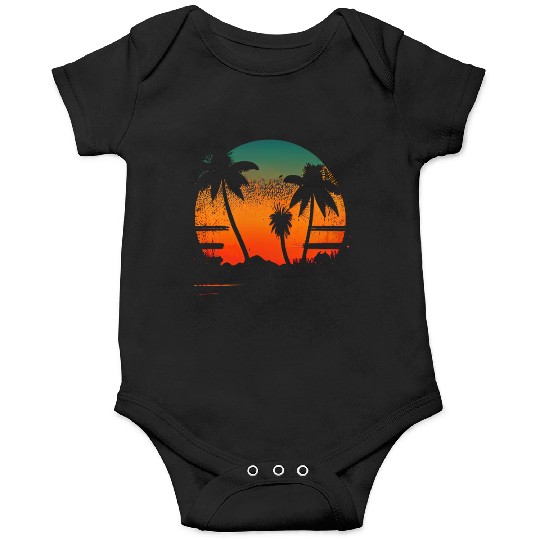 Vintage Retro Sunset Watercolor Beach Vacation 2 Onesies