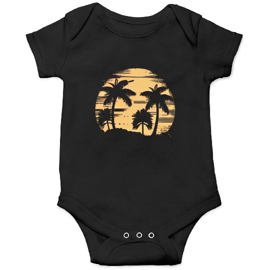 Vintage Retro Sunset Watercolor Beach Vacation 4 Onesies
