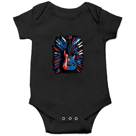 Electric guitar in Union Jack flag colors Onesies