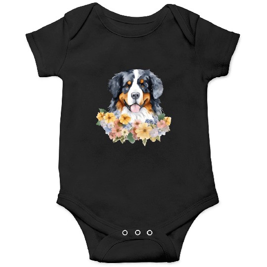 Bernese Mountain Dog Watercolor Floral Onesies