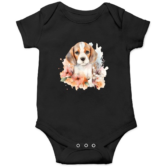 Beagle Puppy Dog Watercolor Floral Onesies
