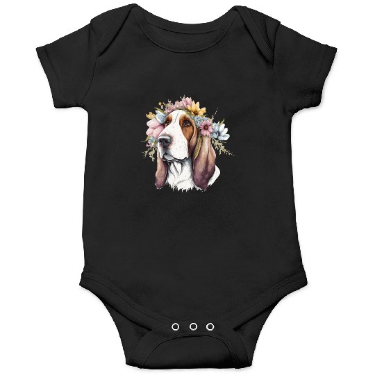 Cute Basset Hound Flower Crown Pet Dog Breed Flora Onesies
