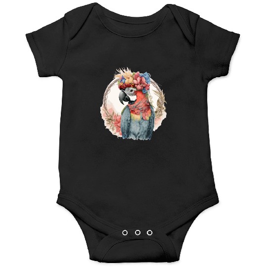 Colorful Parrot Watercolor Macaw Bird Flower Crown Onesies
