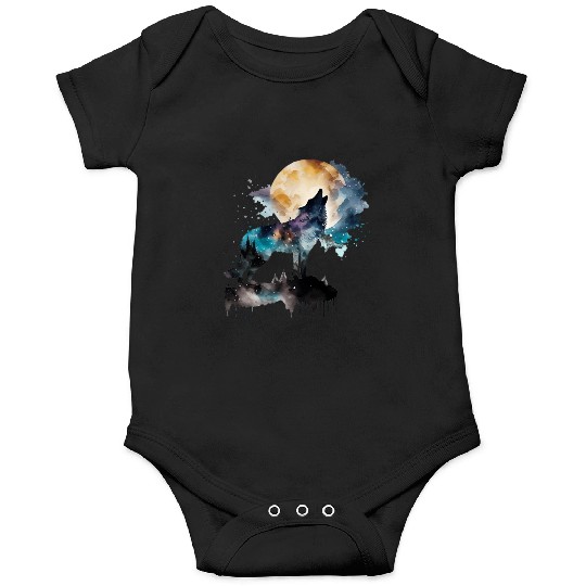Mountain Wolf Multicolor Watercolor Portrait Onesies