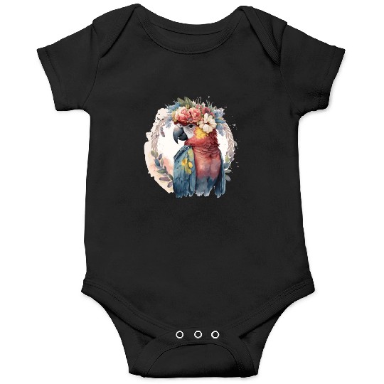 Watercolor Parrot Macaw Bird Flower Crown Pet Bird Onesies